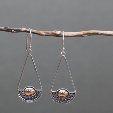 Sterling Silver Bali Dangle Earrings with Gold Overlay Accents