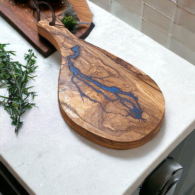 Olive Wood Serving Board - Electric Blue