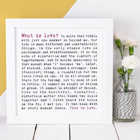 Coulson Macleod Framed Print 'What is Love' Wise Words Print