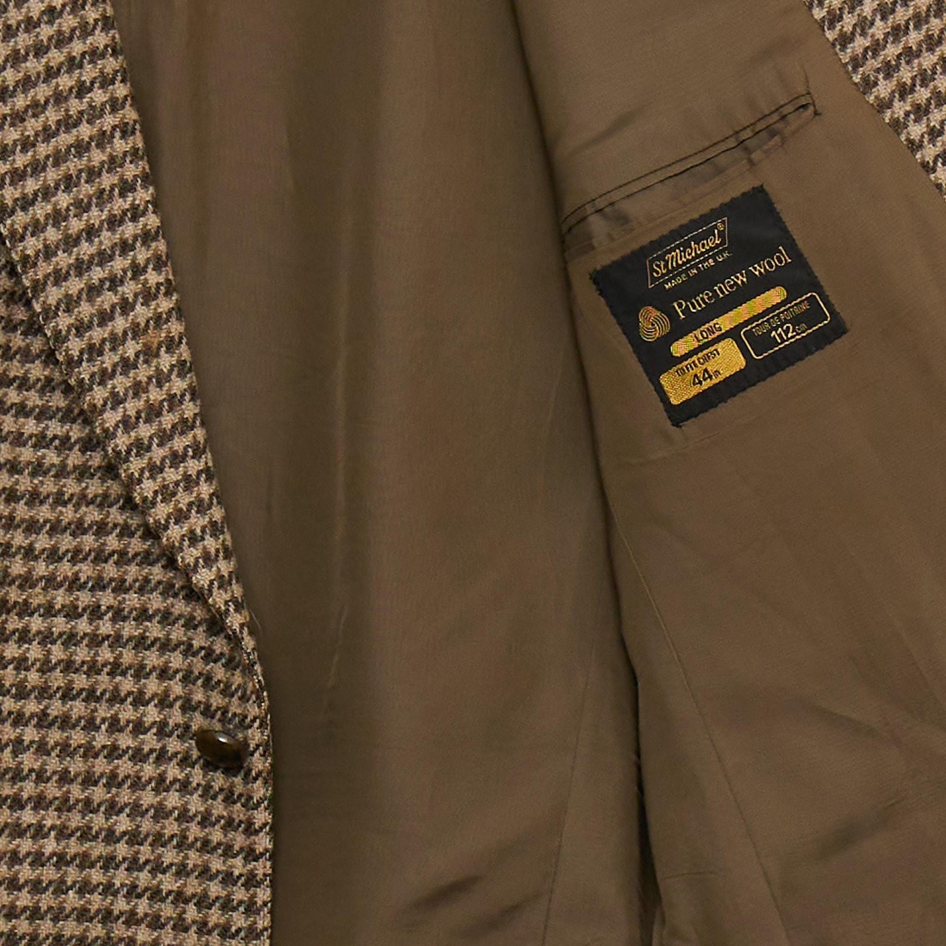 Mr Pip St Michael 44" Men's 100% Pure Wool Brown Houndstooth Jacket