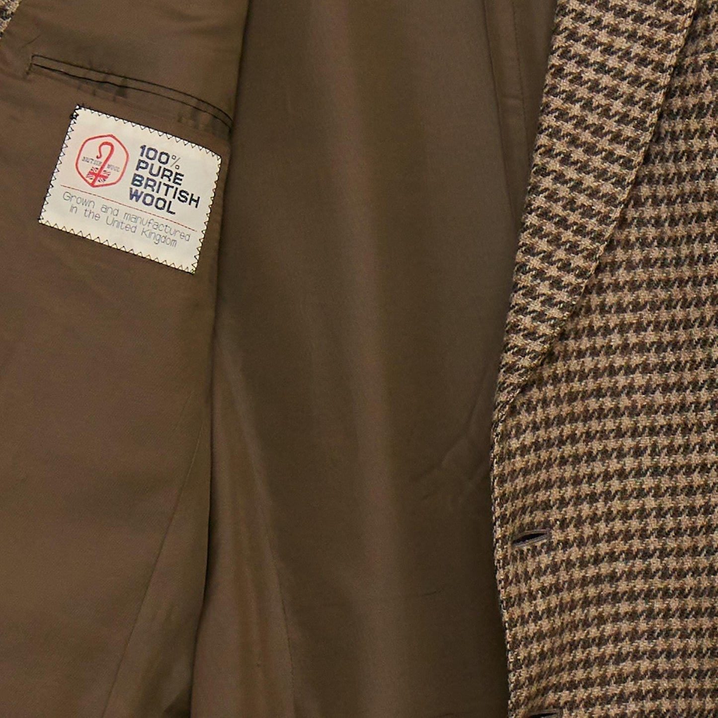 Mr Pip St Michael 44" Men's 100% Pure Wool Brown Houndstooth Jacket