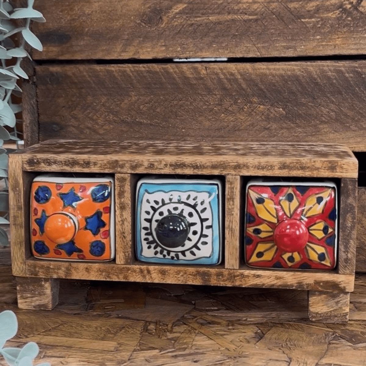 Shared Earth The Emporium Wooden Mini Chest With 3 Brightly Coloured Drawers