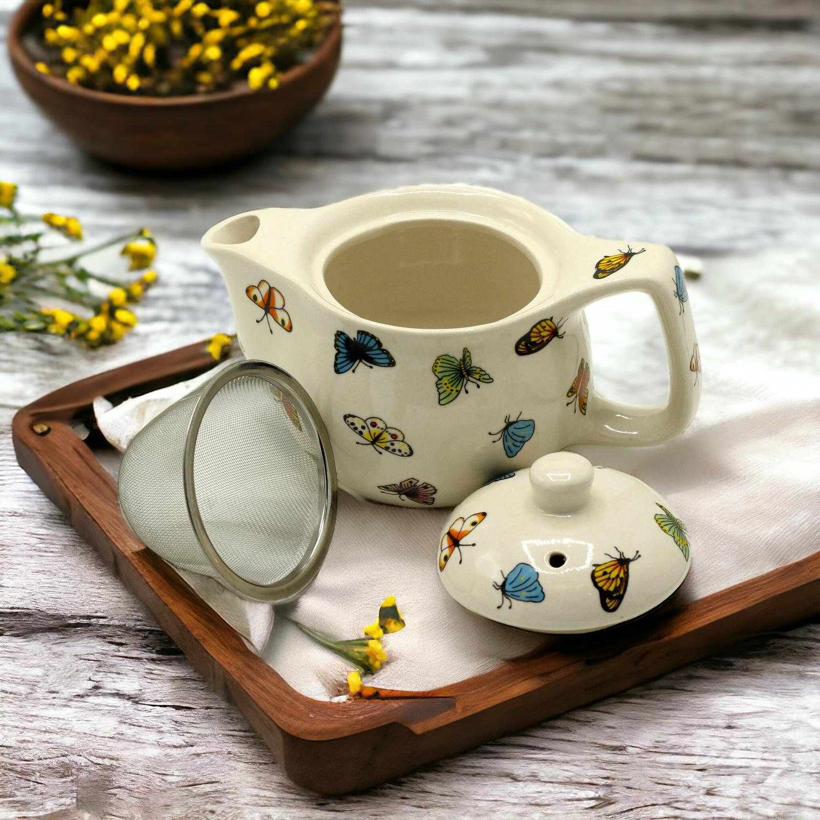 The Emporium Herbal Teapot with Hand-Painted Butterflies