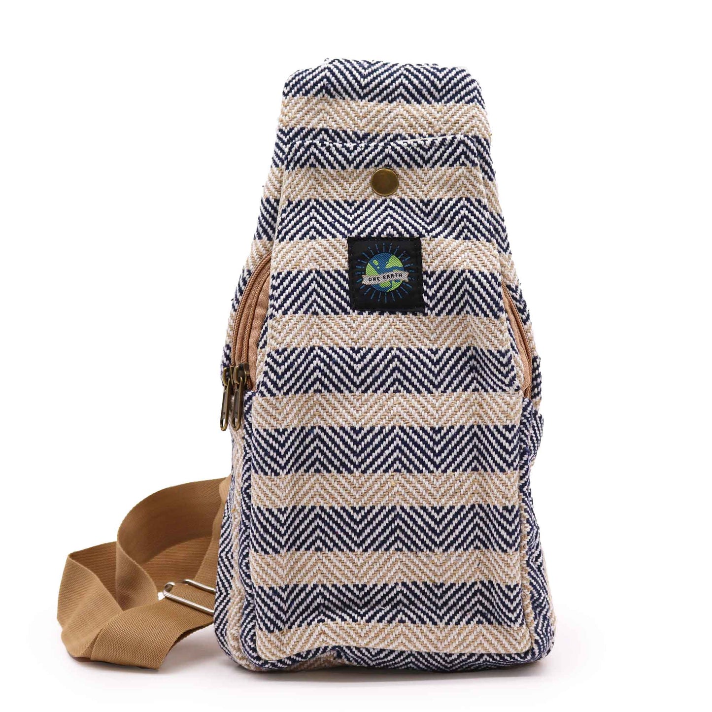 The Emporium The Emporium Tan Navy Body Cross Bag Natural Cotton