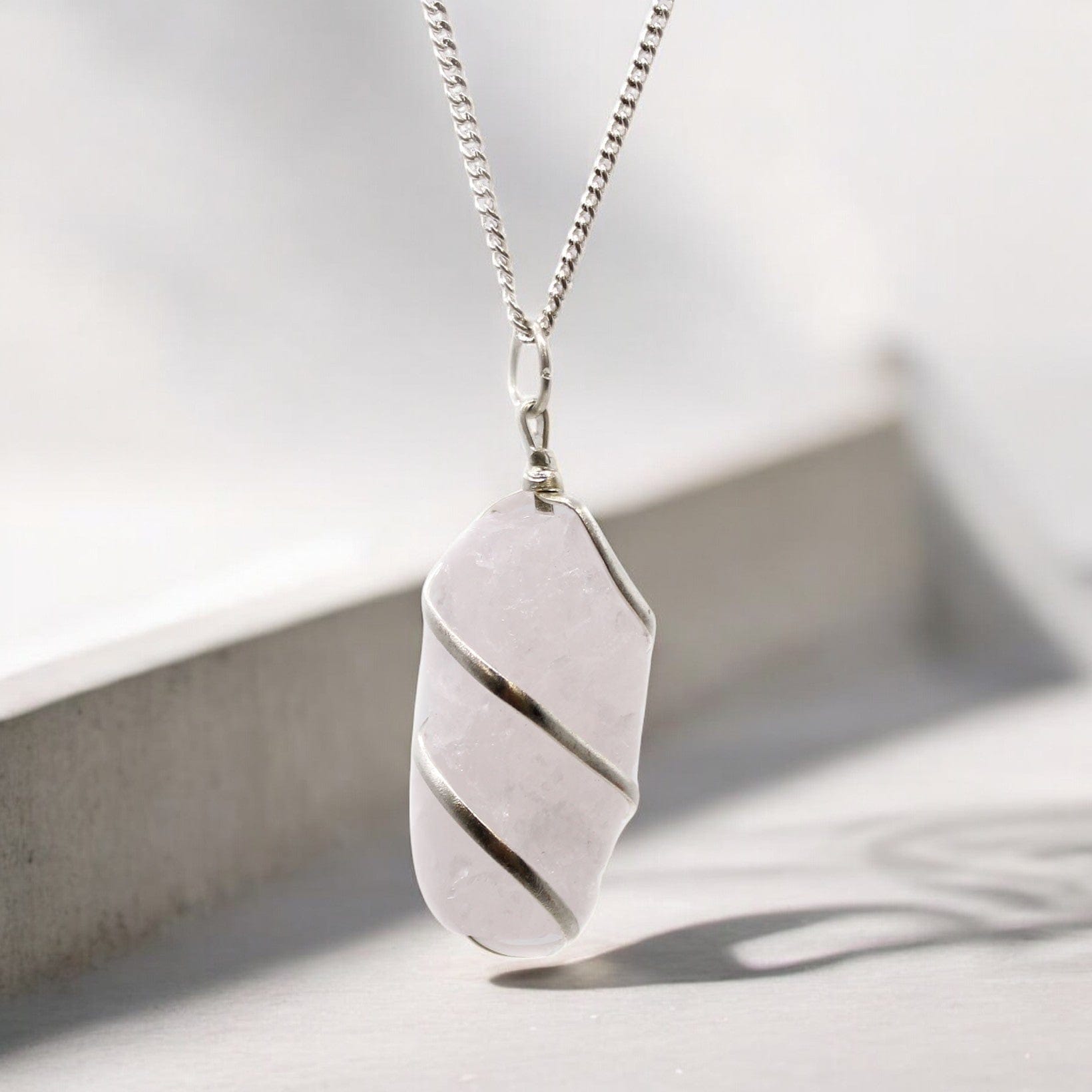 The Emporium The Emporium Cascade Wrapped Gemstone Necklace - Rough Rose Quartz