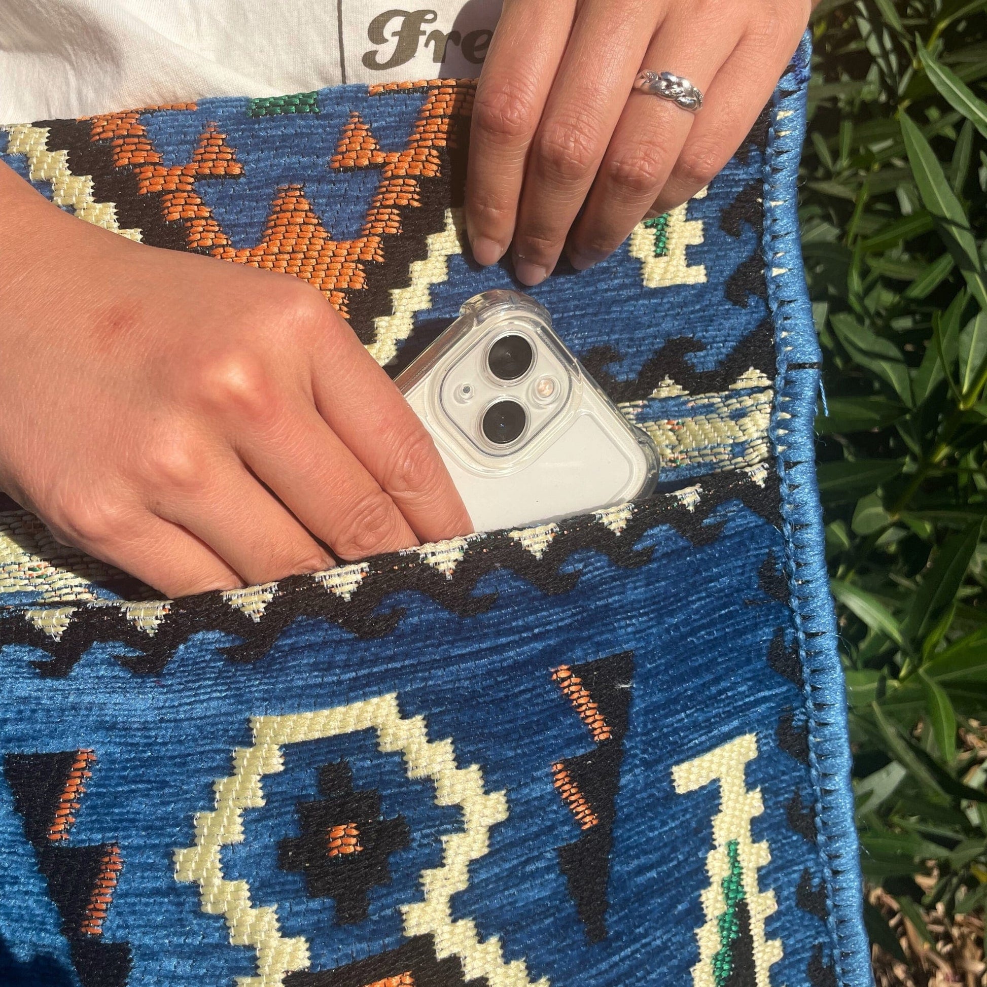 The Emporium The Emporium Sky Blue Kilim Messenger Festival Bag