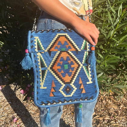 The Emporium The Emporium Sky Blue Kilim Messenger Festival Bag