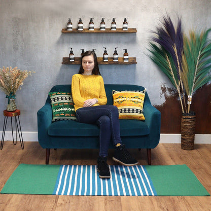 The Emporium Yoga Mat Indian Cotton Rug - Blue/Green