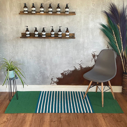 The Emporium Yoga Mat Indian Cotton Rug - Blue/Green