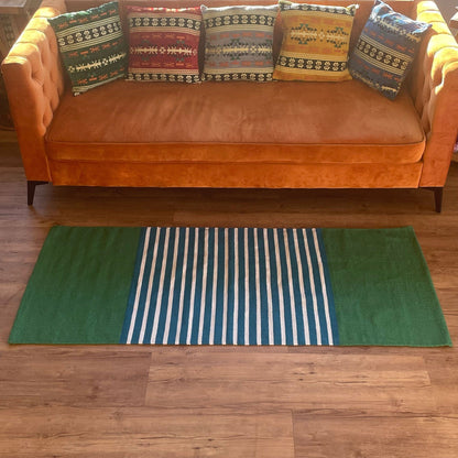 The Emporium Yoga Mat Indian Cotton Rug - Blue/Green