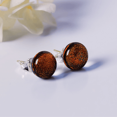 Brown Opalescent Glass Stud Earrings